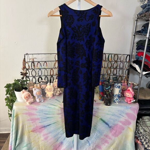 Y2K CACHE small Blue and Black cold shoulder front zip Dress - Picture 4 of 6
